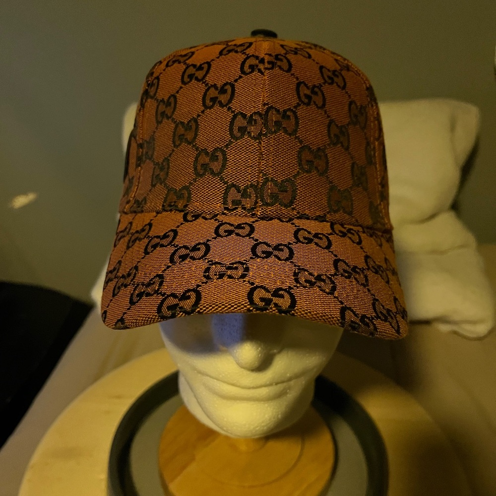 Gucci Canvas Baseball Cap Orange / Brown Color Covered With Monogram GG Pattern